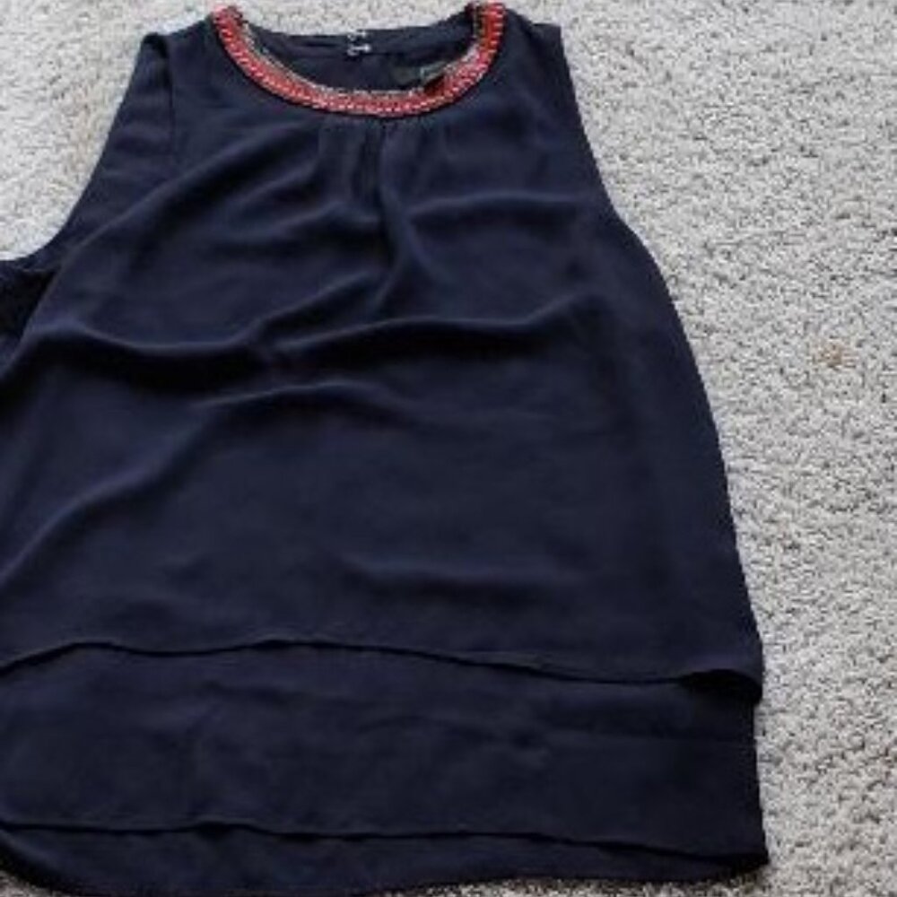 Jcrew Sleeveless Decorate Dar Navy Blue Layered Blouse